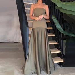 Casual Dresses Sexy Off Shoulder Bustier Long Dress Summer Elegant Patchwork Waist Bodycon Party Women Sleeveelss Solid Maxi