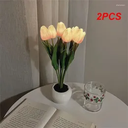 Table Lamps 2PCS Tulip LED Flower Lamp Simulation Night Light Home Decoration Atmosphere Romantic Potted Gift For Office Room Bar