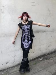 Casual Dresses Gothic Skeleton Tattoo Sleeve Dress Skull