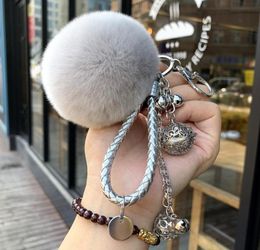Keychains y Fur Pompom Fashion Charm Cute Purse Bag Pendant Car Keyring Chain Ornaments Gift Leather Rope Keychain Trinkets6712611
