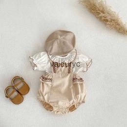 Clothing Sets 2023 Baby Clothes Set Embroidery Bodysuit Peter Pan Collar Ruffle Tee 2 Pcs Girls Outfit H240426