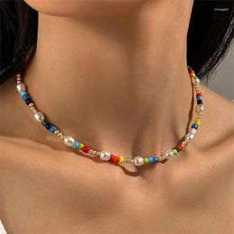 Choker Baroque Simulated Pearls Cute Colourful Hand-woven Beaded Short Clavicle Chain Necklace For Women Jewellery