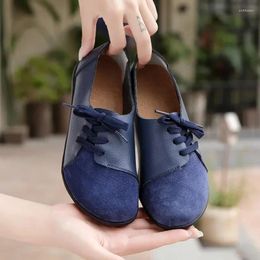 Casual Shoes Women Spring Autumn Leather Moccasins Flats Woman Sneakers Lace-Up Ladies Driving Round Toe PU