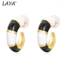 Hoop Earrings LAYA 2024 April Enamelled Black And White Truncated Copper Gift Party Holiday Girl