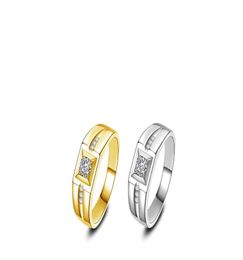 OMHXZJ Whole Solitaire Rings Personality Fashion Man Male Party Wedding Gift Square Zircon 18KT Yellow Gold White Gold Ring RN5234925