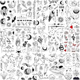 Tattoo Transfer 15 Sheets Minimalism Abstract Line Art Temporary Tattoos For Women Men Adults Finger Black Tattoo 3D Moon Star Fake Tatoos Sets 240426