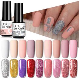 Nagellack lilycute 7 ml gel polska semi permanent naken färg gel lack nagellack glitter bas topprock uv led gel blöt av nagelkonst y240425