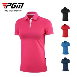 Shirts PGM Summer Women Golf Shirts Ladies ShortSleeved T Shirt Sports Slim Clothes QuickDry Breathable Golf Tennis Clothing YF442