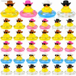 Sand Play Water Fun 24 sets of denim rubber duck mini car yellow duck bath toy party favorite duck car dashboard decoration Q240426