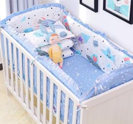 6pcsset Blue Universe Design Crib Bedding Set Cotton Toddler Baby Bed Linens Include Baby Cot Bumpers Bed Sheet Pillowcase 2205143513125