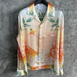 Men Casual Shirts Prints Long Sleeve Silk Shirt 2024SS