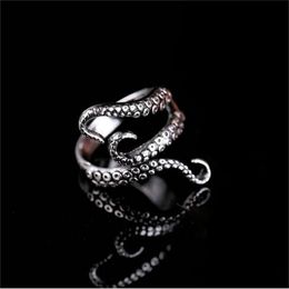 Titanium Steel Octopus Rings Gothic Deep Sea Monster Squid Finger Punk Tentacles Ring Adjustable Size Personality Jewellery Gift AB199