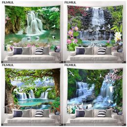 3D Waterfall Psychedelic Tapestry Wall Hanging Natural Landscape Chinese Style Tapestries Flowers Hippie Living Room Wall Cloth 240415