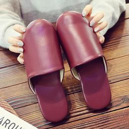 Slippers Summer Men House Shoes Home Fashion Waterproof Leather Slip On Indoor Slides Couple Flats Non-Slip Women Flip Flops