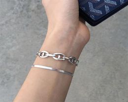 925 Sterling Silver Korean Solid Whole Body Brand Net Red Pig Nose Oval h Letter Open Bracelet Heavy Industry5528250