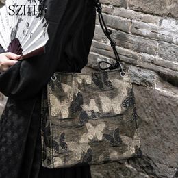 Totes Retro One Shoulder Bag Women Tote Designer Large Pocket Butterfly Print Chinese Style Qipao Tang Suit Square Luxury Handbag