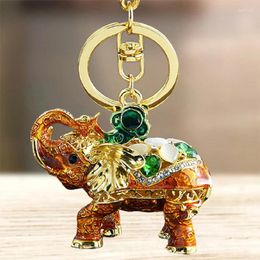 Keychains Cute Rhinestone Crystal Nose Up Elephant God Keychain Animal Key Chain Ring Holder Pendant Keyring