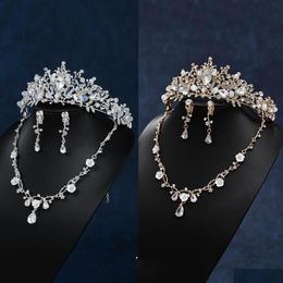 Wedding Hair Jewellery New Handmade Bride Set 2022 Korean High End Crown Necklace Earrings Three Piece 240102 Drop Delivery Hairjewelry Dhscw