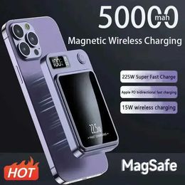 Phone Power Banks 50000mAh portable Macsafe magnetic power fast wireless charger suitable for iPhone 12 13 14 Pro Max external auxiliary battery pack 240424