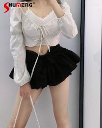 Skirts Girl Black Bow Mini Skirt 2024 Summer Sexy Girls A- Line High Waisted Pleated Super Short Pettiskirt for Women