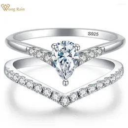 Cluster Rings Wong Rain 925 Sterling Silver 3EX VVS1 4 6 MM Pear Cut Real Moissanite Pass Test Diamonds Women Ring Wedding Engagement