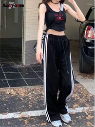 Women's Pants Aotvotee Striped Sweatpants Women 2024 Fashion Vintage Loose Drawstring Black Casual High Waisted Straight Wide Leg