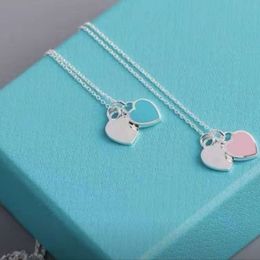 classic Designer Tiffanitysm Popular S925 Silver Heart Enamel Blue Heart Red Heart Pink Heart Multifunctional Collar Necklace Gift for Girlfriend with Box