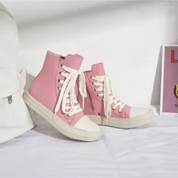 Casual Shoes Pink High Top Women 2024 Thick Soled Side Zipper Students All The Fashion Tide Platform Designer