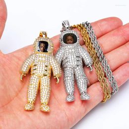 Pendant Necklaces Hip Hop Full CZ Stone Bling Iced Out Astronaut Po Frame Memory Medallions Pendants Necklace For Men Rapper Jewellery