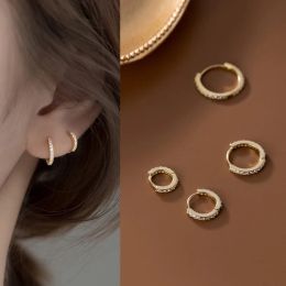 Earrings 2PCS Stainless Steel Minimal Hoop Earrings Doublesided Crystal Zirconia Small Cartilage Earring Helix Tragus Piercing Jewelry