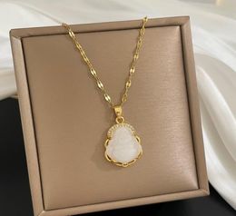 Pendant Necklaces MrZMsZ 2021 Buddha Statue Design White Jade Necklace For Women Exquisite Clavicle Chain Wedding Fashion Jewellery 8045296