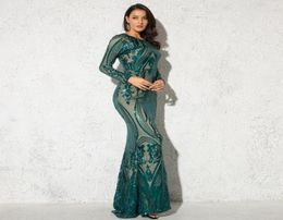 Casual Dresses Autumn Sequined Maxi Dress Full Sleeved O Neck Stretch Eimpire Ball Gown Evening Party Green Burgundy Zipper5501113