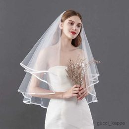 Wedding Hair Jewelry Short 2T Ribbon Wedding Veils Two Layer With Comb Short Bridal Veil for Bride Wedding Accessories