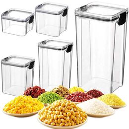 Storage Bottles Jars Plastic seasoning jar thick sealed storage with lid moisture-proof transparent square used for drying grains and fruits H240425