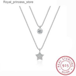 Pendant Necklaces Double layered zirconia star 925 sterling silver necklace suitable for womens short chain necklace gift S-N390 Q240426