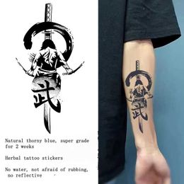 Tattoo Transfer Katana Sword Herbal Juice Tattoo Stickers Men Waterproof Lasting Semi-permanent Tattoo Big Picture Flower Arm Art Fake Tattoos 240426