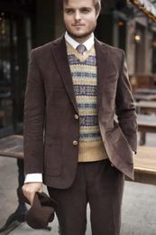 Men's Suits 2024 Brown Corduroy Men Suit Warm Retro Blazer Sets Slim Fit 2 Piece Tuxedo Prom Jacket Pants Custom Groom Terno Masculino