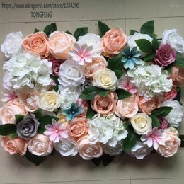 Decorative Flowers TONGFENG 3D Flower Wall Panel Artificial Silk Rose Peony Wedding Backdrop Decoration Runner 8ft X Cloth Fabric Back