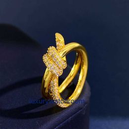 Women Band Tiifeany Ring Jewellery Knot knot ring Song Yis niche design fashion light luxury diamond inlaid double kink female