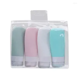 Storage Bottles 4 Pieces Refillable Clamshell Packaging Bottle Empty Squeeze Tube Silicone Leakproof Travel Lotion Shampoo Container E74C