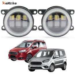 EEMRKE Led Fog Lights Assembly 30W/ 40W for Ford Tourneo Transit Courier JU2 2014-2020 with Clear Lens + Angel Eyes DRL Daytime Running Lights 12V PTF Car Accessories