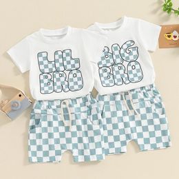 Clothing Sets Summer Kids Boys For Toddler Born Infant Letter Print Short Sleeve Loose T-shirts Plaid Pocket Shorts Beachwear