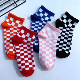 Men's Socks Korean Harajuku Fashion Checkerboard Men Street Sports Print Skateboard Hip Hop Women Short