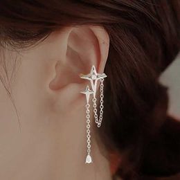 Charm 1PC Exquisite Tassel Chain Ear Clip Zircon Crystal Star Fake Piercings Without Ear Holes Earrings Wedding Luxury Jewellery Gifts