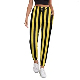 Women's Pants Vertical Striped Women Black And Yellow Aesthetic Joggers Spring Retro Graphic Trousers Big Size 3XL