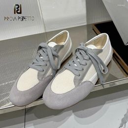 Casual Shoes Cow Suede Leather Ladies Sneakers Genuine Mesh Breathable Lace Up Round Toe Patchwork Brand Name Sapatos Mujuer