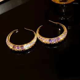 Stud Earrings DREJEW Shiny Purple Zircon Women's Fashion Moon Ear Wedding Engagement Jewellery Wholesale 2024 Trendy