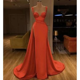 Lång prom elegant orange ärmlösa klänningar Hög delad satinfest kändis aftonklänningar röd matta filmöppningsceremoni klänning