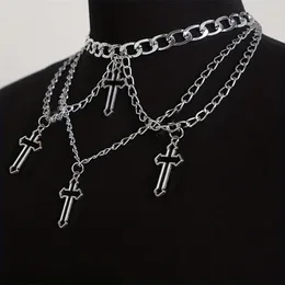 Chains 1pc Gothic Trendy Hip-Hop Geometric Multi-Layer Cross Currency Shaped Necklace Collarbone Chain For Men And Women