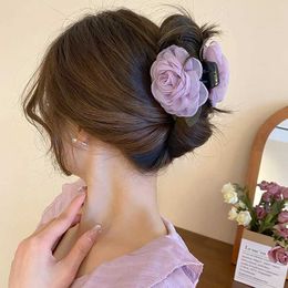 Clamps Sweet Flower Hair Claw Clips Temperament Elegant Women Hairpin Princess Headdress Fashion Grab Clip Female Hair Accessories Y240425